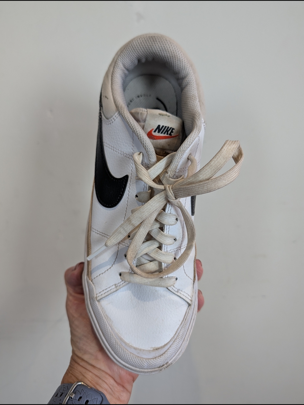 Nike White Sneakers with Black Swoosh, Size 8.5 - Picture 3 of 9
